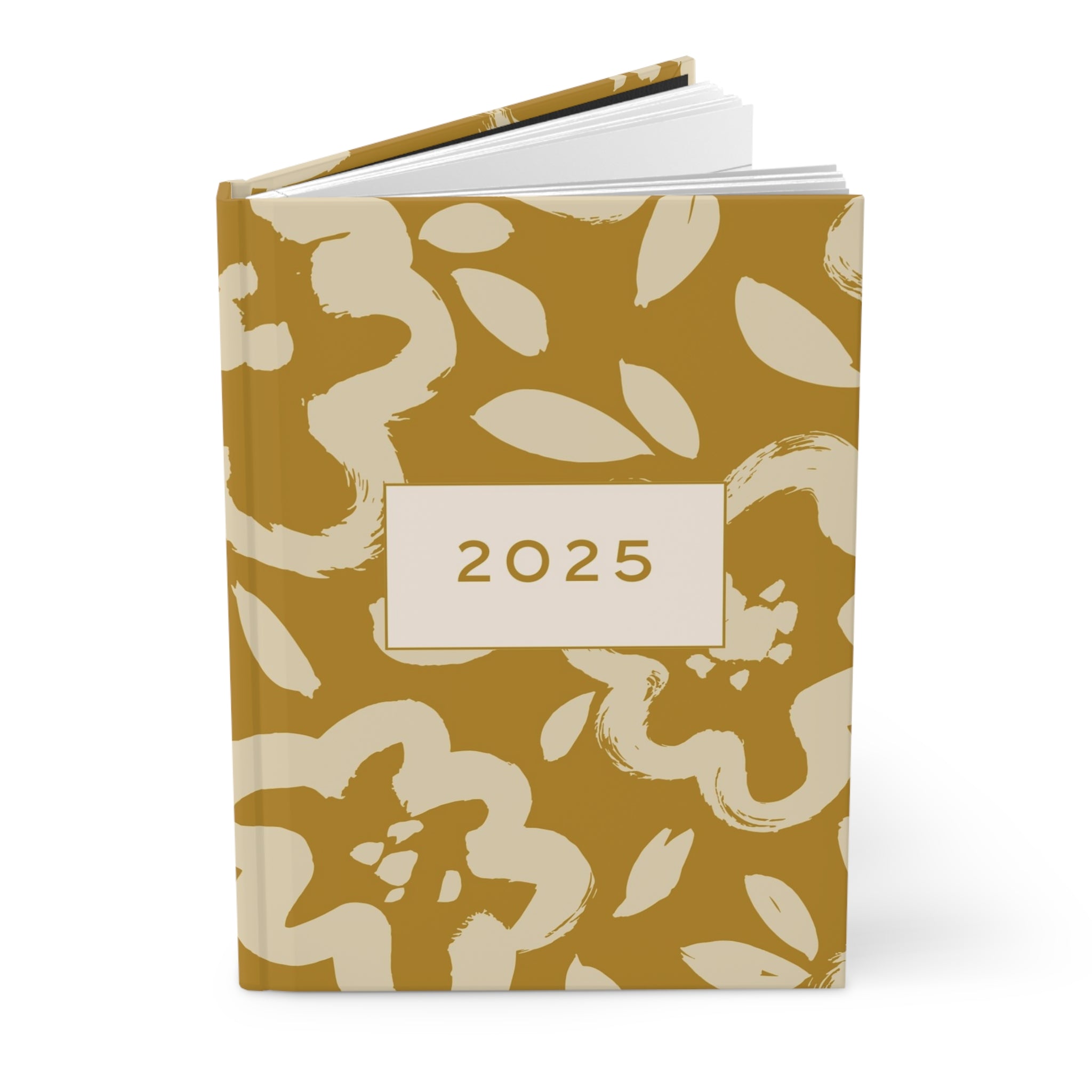 Mustard and Cream Brush Stroke Flowers Hardcover Journal