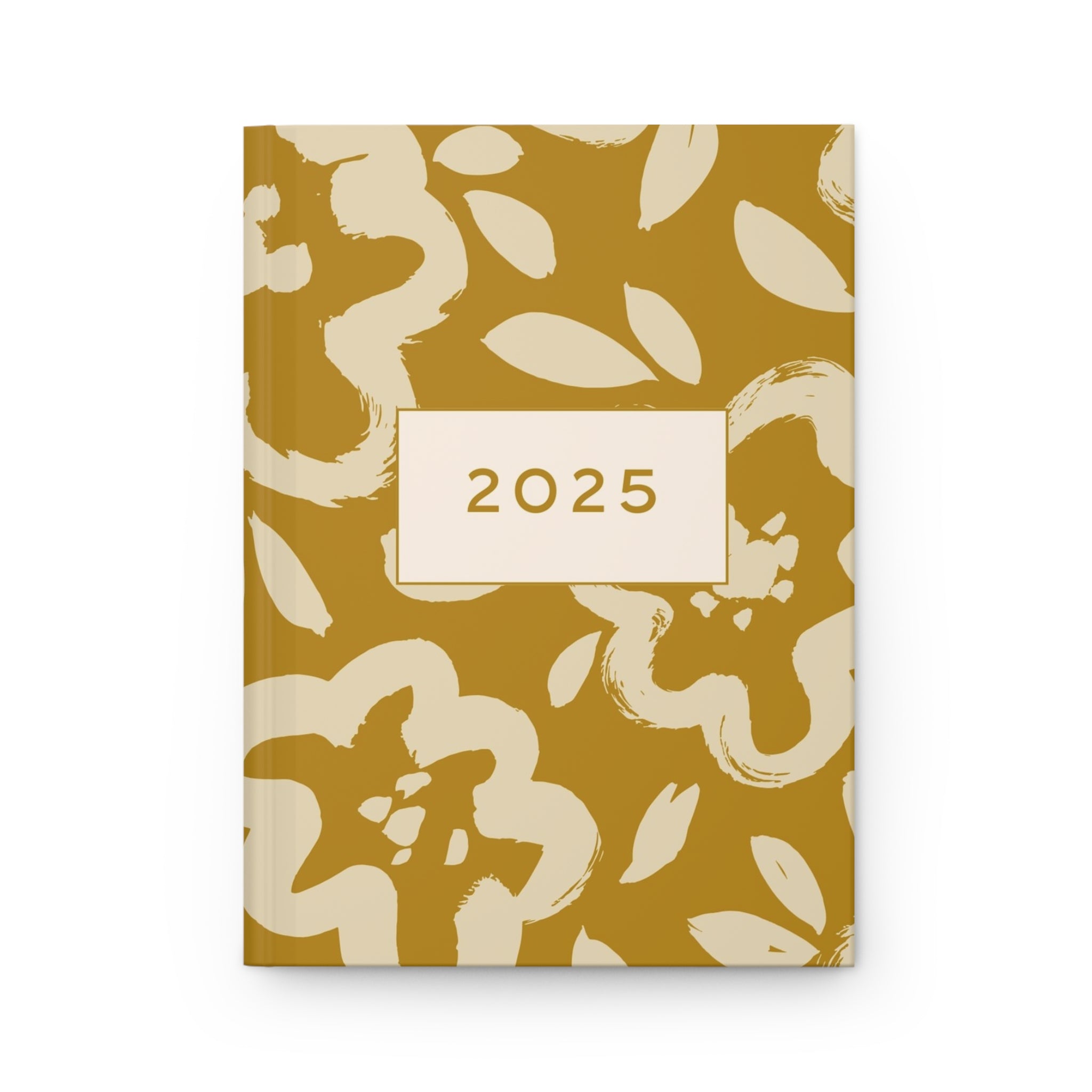 Mustard and Cream Brush Stroke Flowers Hardcover Journal