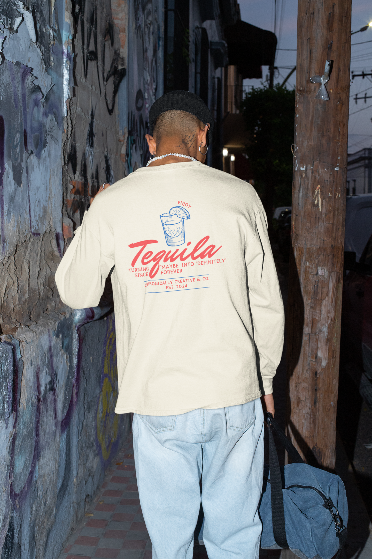 "Tequila Vibes" Long Sleeve Shirt - Retro Drink Graphic by Chronically Creative & Co.