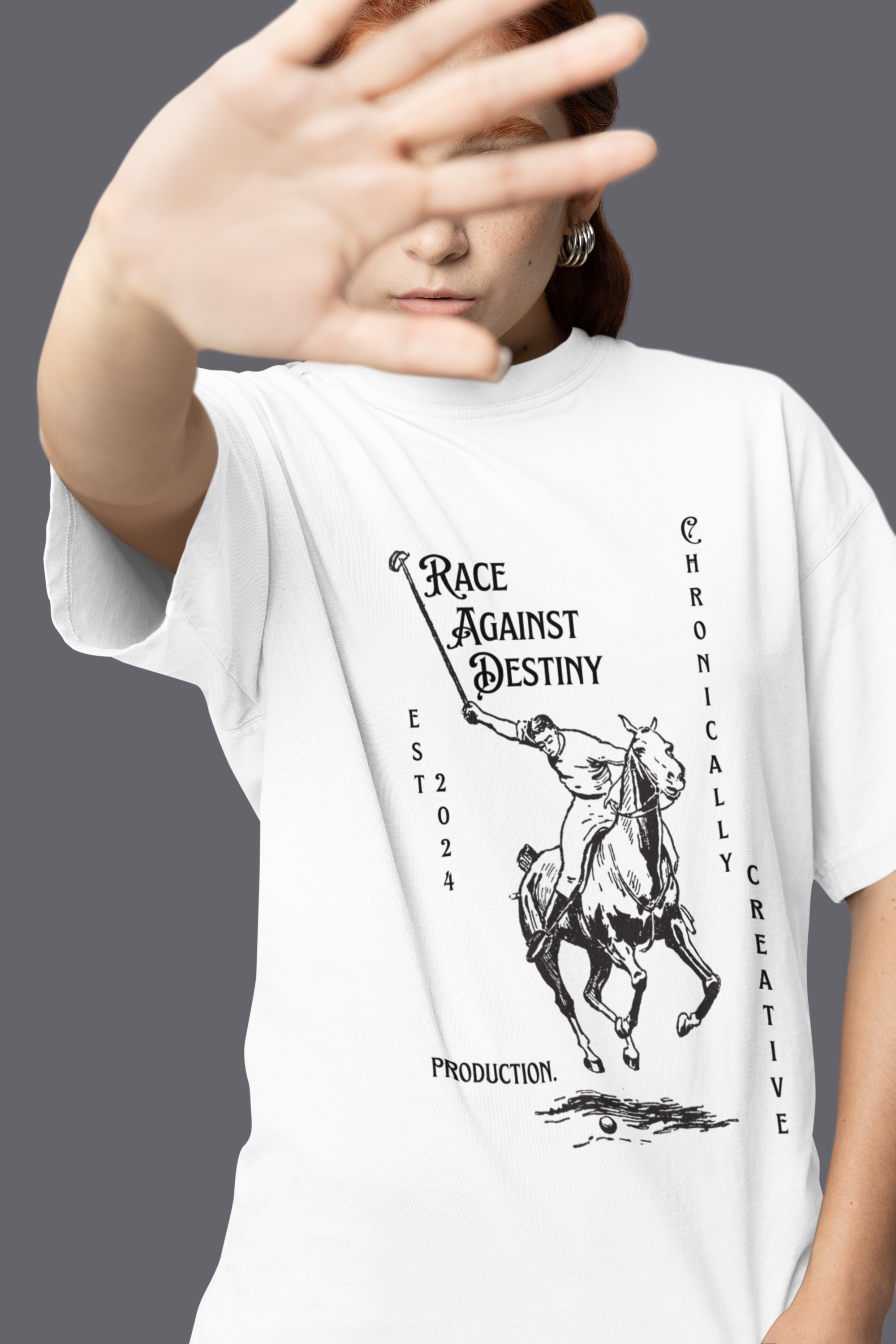 Race Against Destiny T-Shirt – Bold Vintage Rider Style by Chronically Creative & Co.