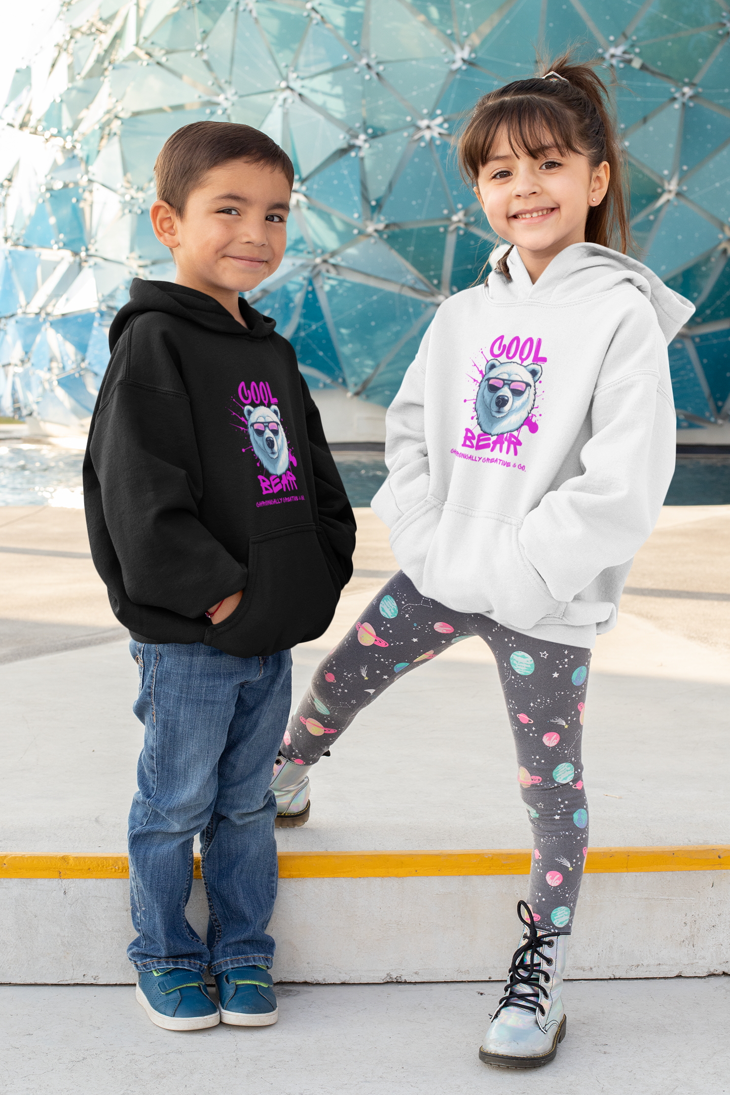 Kids "Cool Bear" Hoodie - Fun Polar Bear Graphic by Chronically Creative & Co.