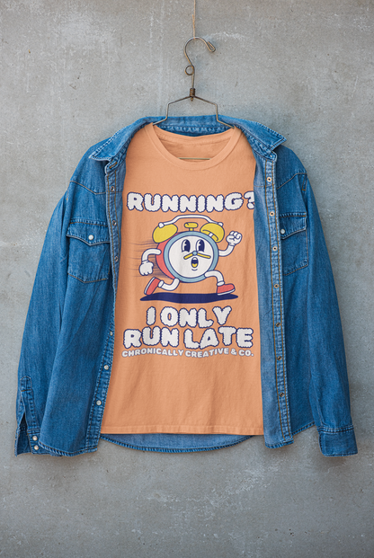 &quot;Running? I Only Run Late&quot; Graphic Unisex garment-dyed heavyweight t-shirt